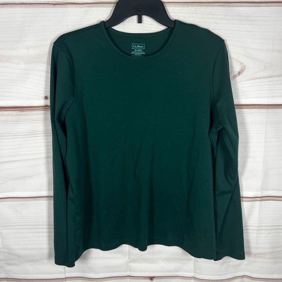 L.L.Bean Tops - L.L.Bean Supima Cotton T-Shirt Womens XL Green Solid Long Sleeve Crewneck Top